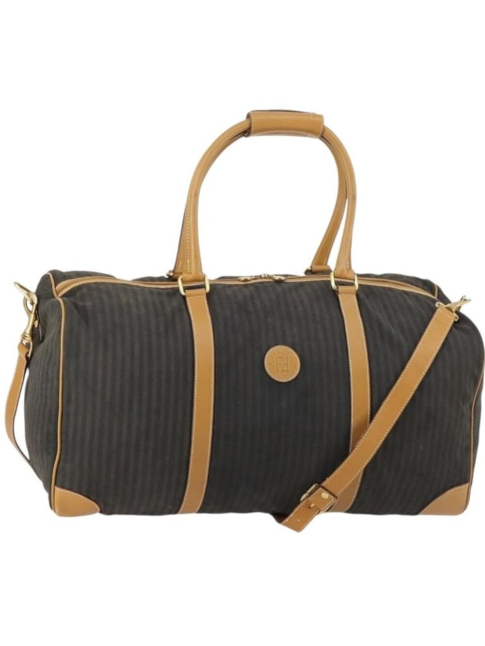 FENDI Pecan Canvas Boston Bag Coated Canvas 2way Black Brown